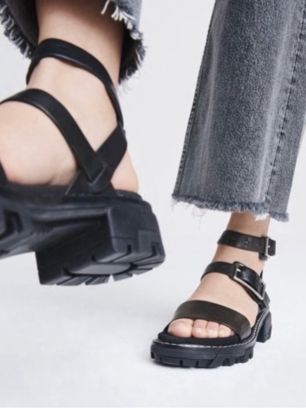 rag & bone Black Leather Double-Strap Ankle Sandals
